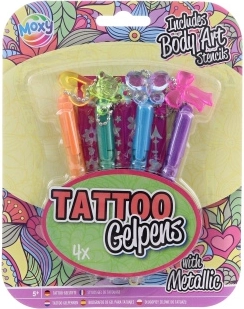 Metallic-Gel-Tattoo-Stifte mit Schablonen, Set mit 4 Stück