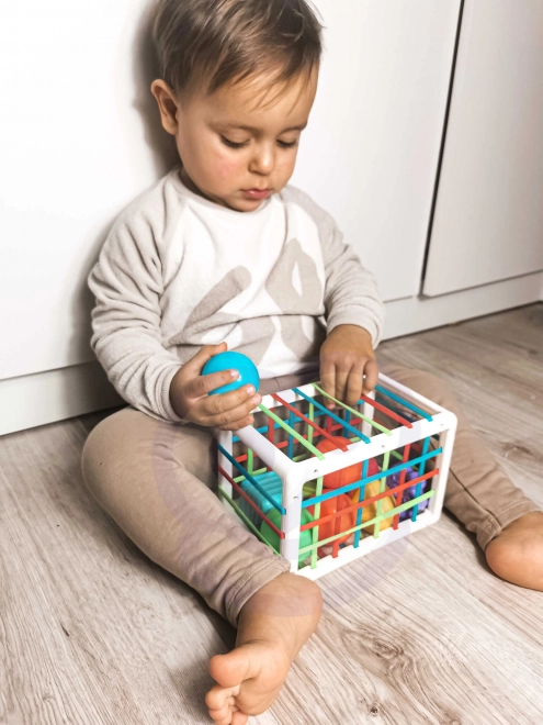 Bunte flexible WOOPIE Baby Sensorik-Würfel mit Formen-Sortierer