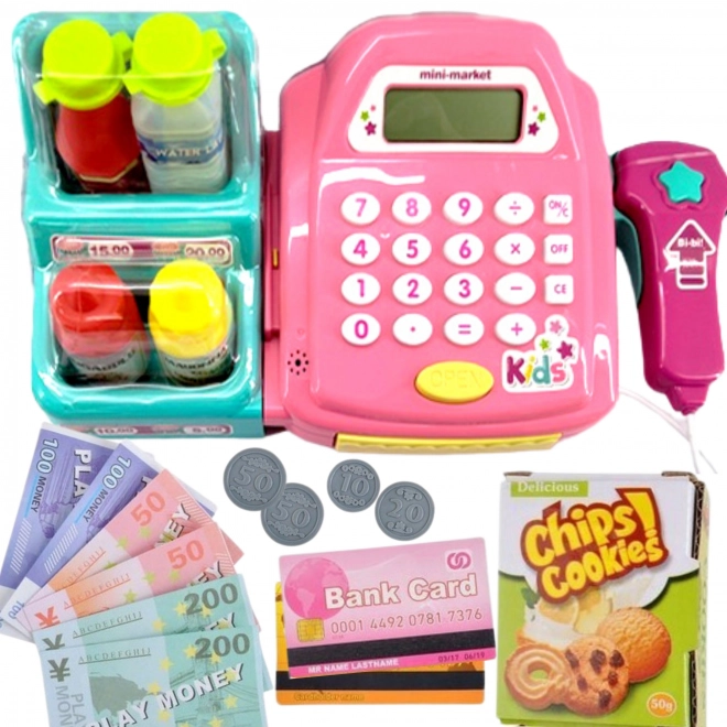 WOOPIE Kinderkasse mit Regal und Zubehör rosa