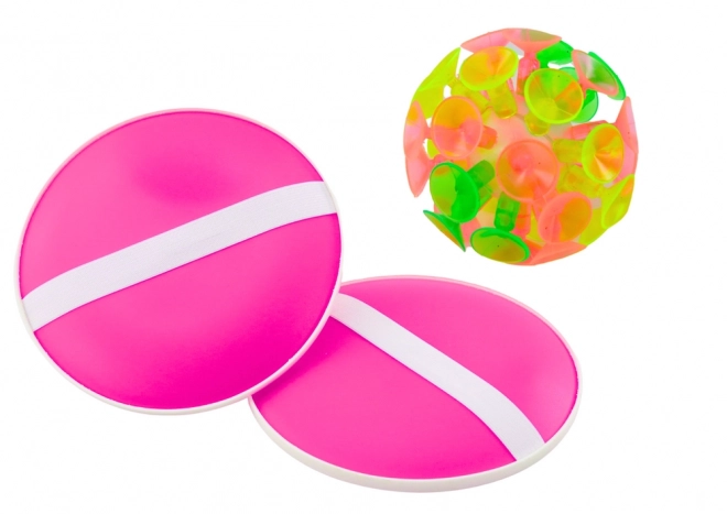 Geschicklichkeitsspiel Rundes Paddle mit Saugnapfball Pink