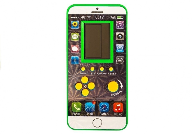 Elektronisches Spiel in Form eines grünen Mobiltelefons