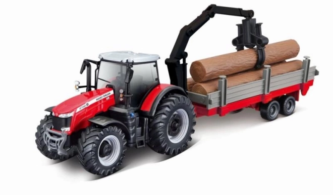 Bburago Massey Ferguson 8740S Traktor mit Holzanhänger