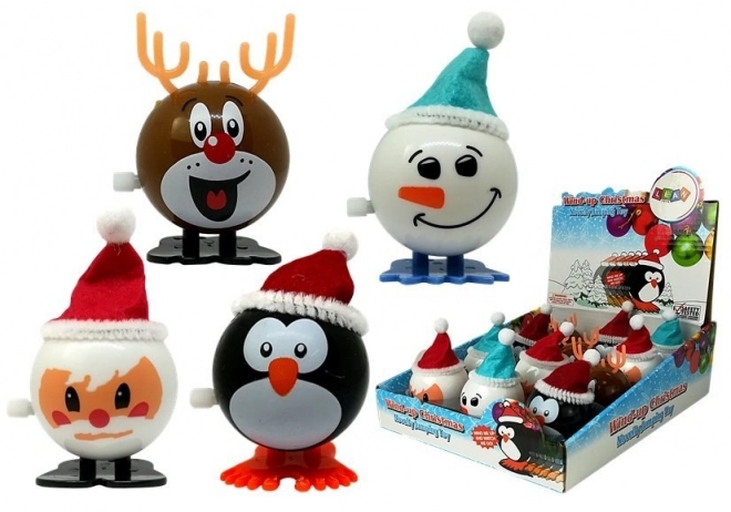 Weihnachtliches Aufziehspielzeug-Set mit Pinguin, Rentier, Schneemann und Weihnachtsmann