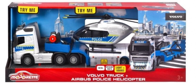 Majorette: Große Volvo-LKW und Hubschrauber, 35 cm