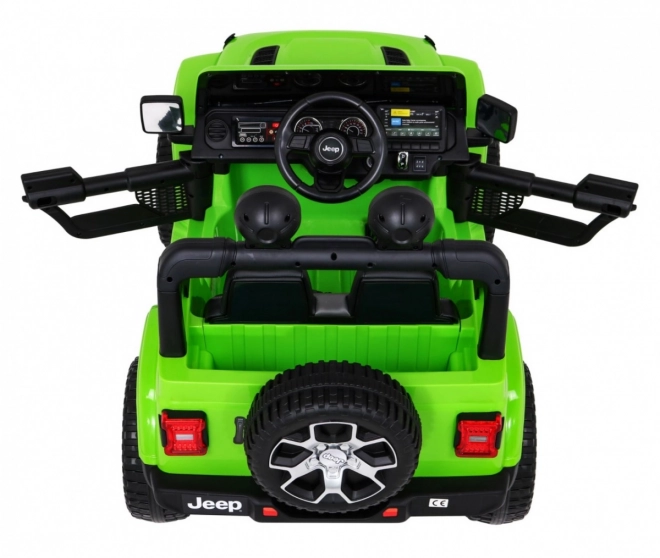Jeep Wrangler Rubicon Batterie für Kinder Grün + Fernbedienung + MP3 LED Radio + EVA Räder