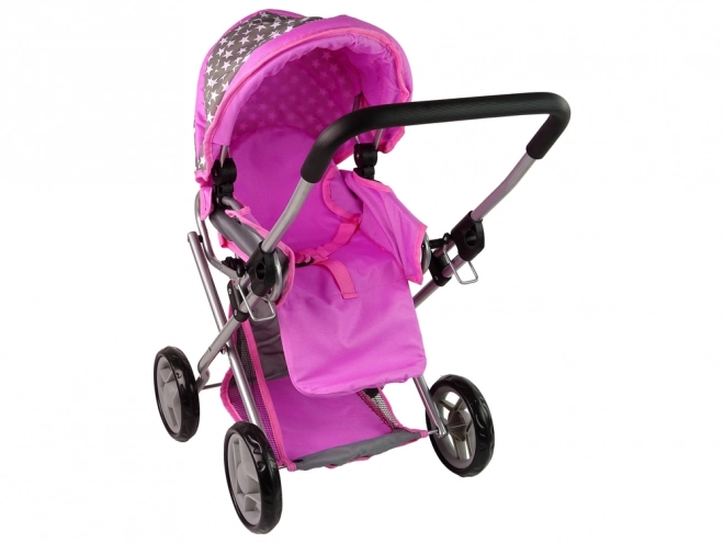 Puppenwagen 2-in-1 Grau Rosa Sterne