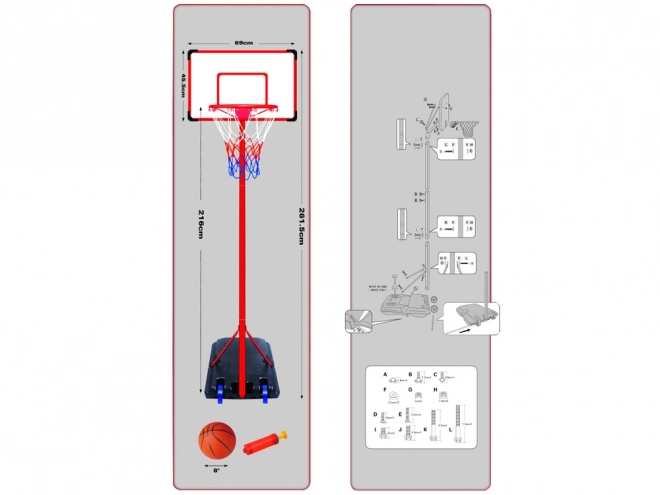 Basketballkorb mit Ball und Pumpe