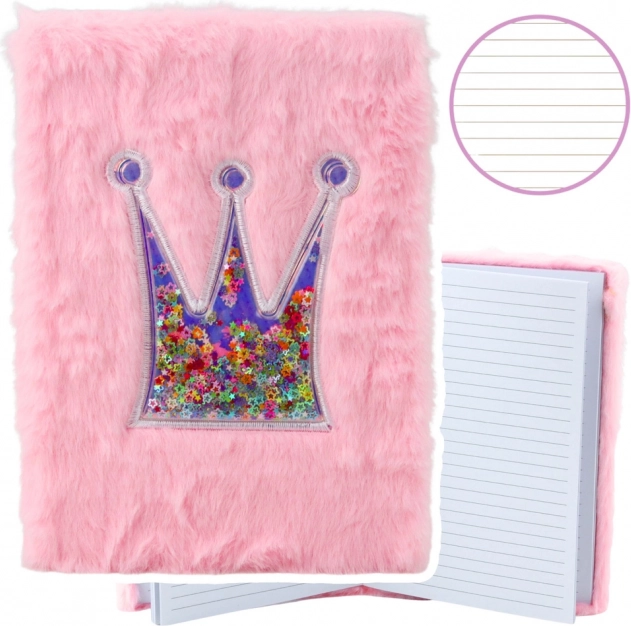 Plüsch-Notizbuch Krone mit Konfetti Rosa A5