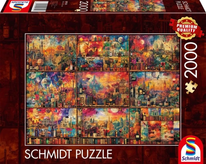 Puzzle Reisen mit Büchern und Wein 2000 Teile