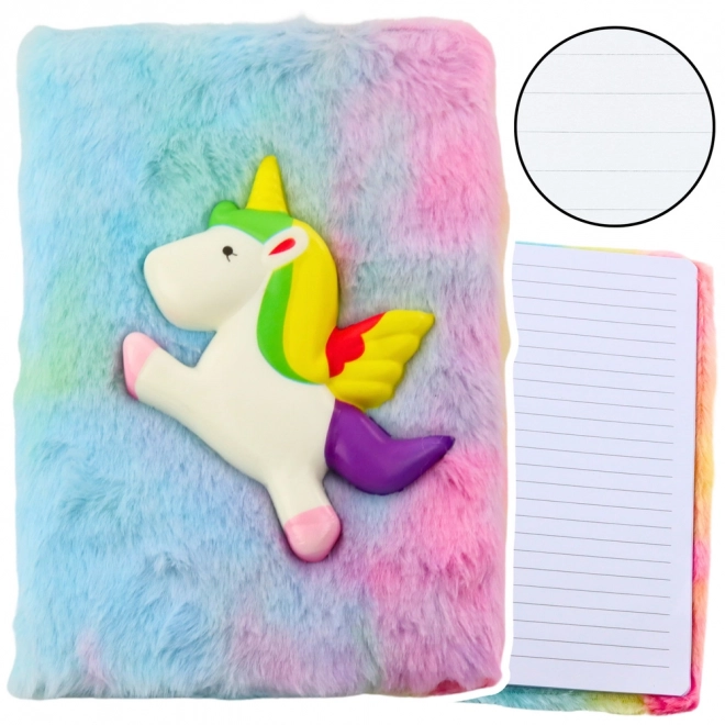 Plüsch-Notizbuch mit 3D Einhorn bunt