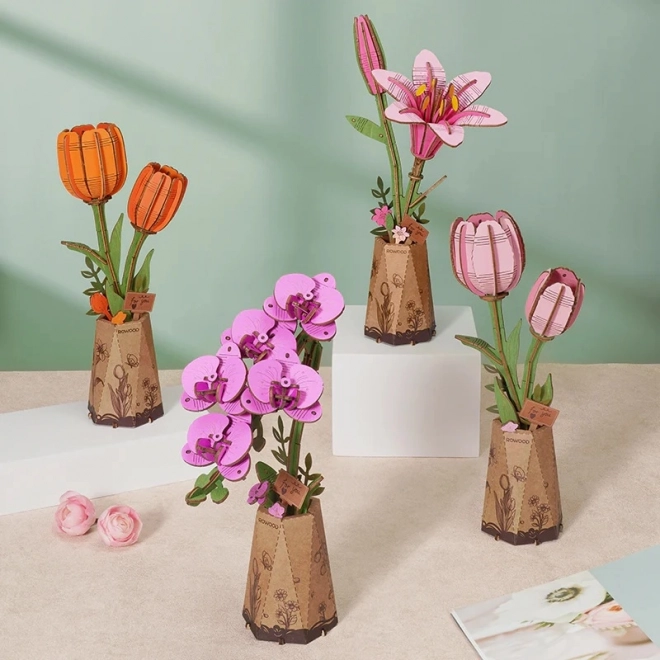 3D Holzpuzzle Rosa Tulpe