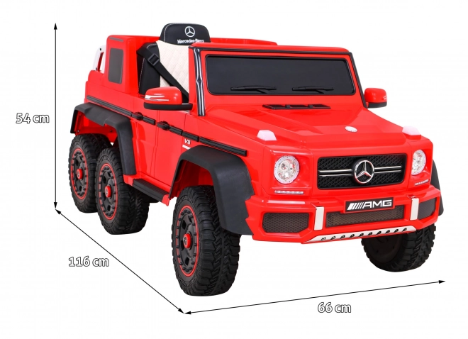 Mercedes G63 AMG Auto mit Batterie, Rot + Fernsteuerung + 6 EVA-Räder + Sanfter Start + MP3 LED