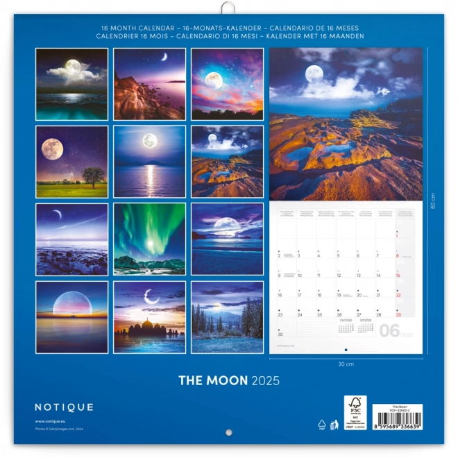 Notique Wandkalender Mond 2025, 30 x 30 cm