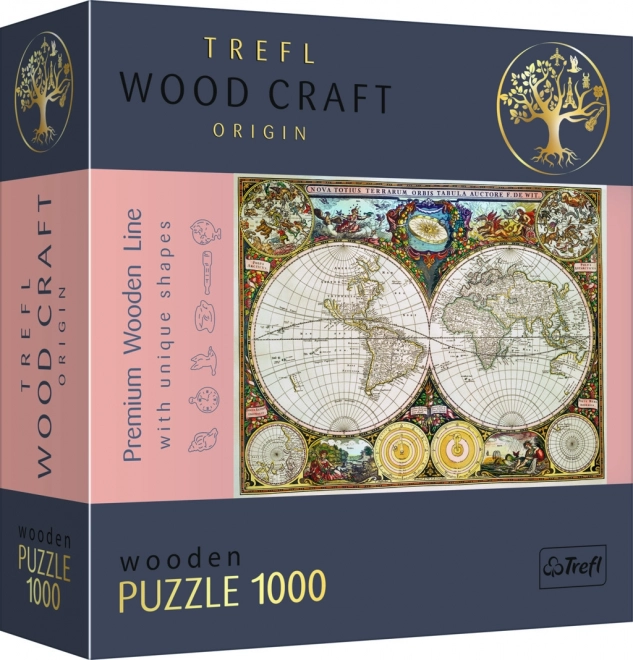 Holzpuzzle mit zwei Seiten Antike Weltkarte 1000 Teile