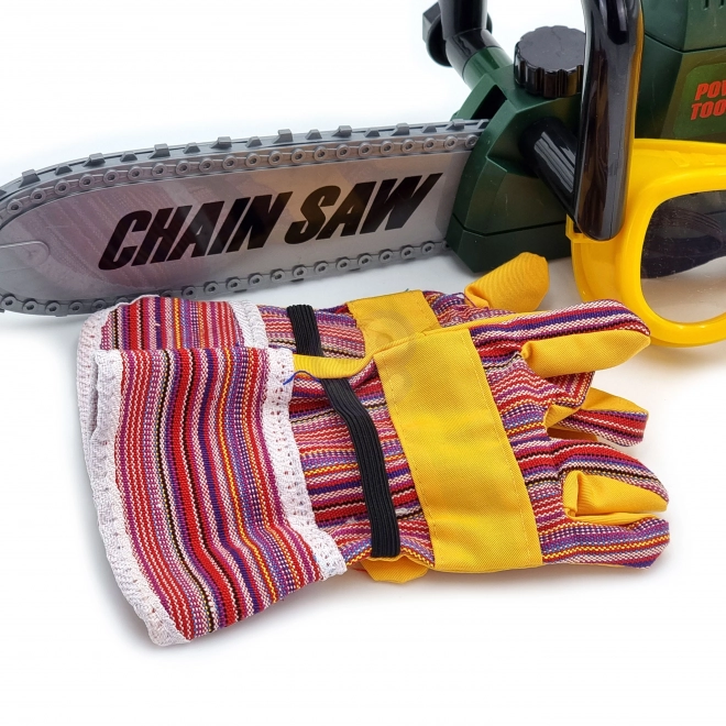 Großes Kettensägen-Spielset mit Helm, Brille und Handschuhen
