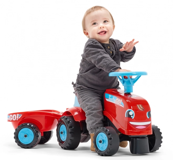 Rutschfahrzeug - Traktor Go Farm rot mit Lenkrad und Anhänger