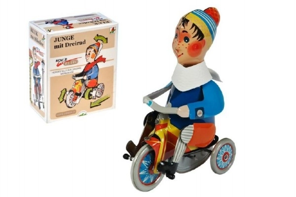 Junge auf einem Dreirad mit Schlüssel Metall 15 cm in der Box Kovap