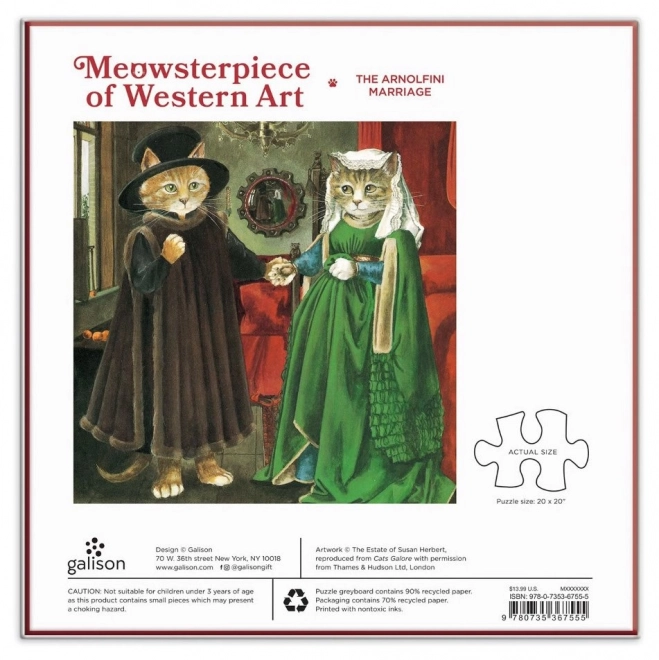 Galison Quadratisches Puzzle Meowsterpiece: Die Arnolfini Hochzeit 500 Teile