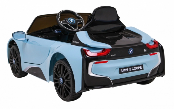 BMW I8 Lift Batterie Auto Blau + Fernsteuerung + langsamer Start + 3-Punkt-Gurte + MP3 USB + LED-Diode