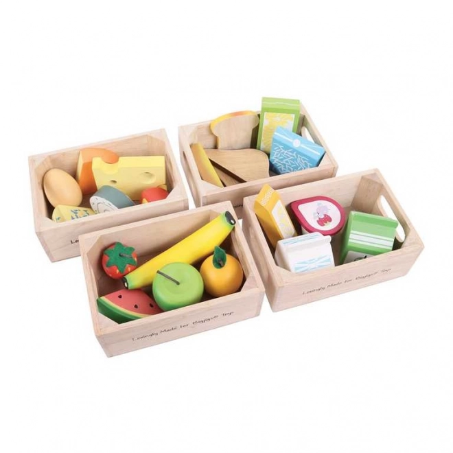 Bigjigs Toys Set gesunde Lebensmittel mit Holzkisten