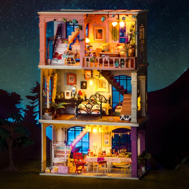 Miniatur-DIY Puppenstuben Esszimmer mit Party im Dachgeschoss