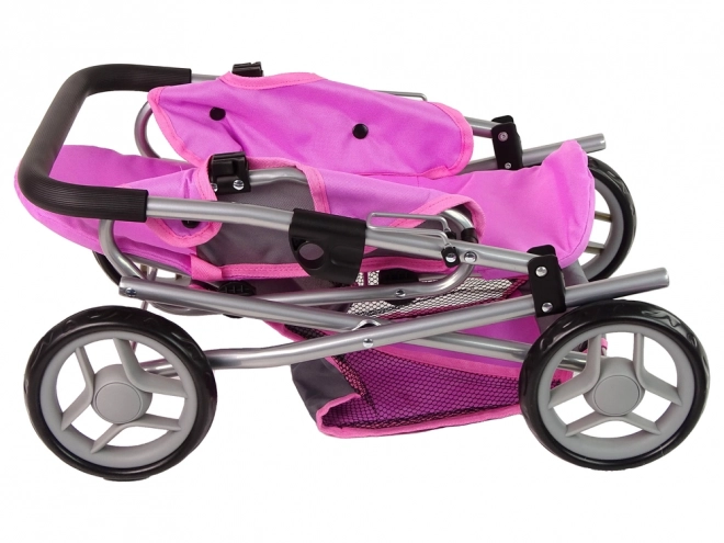 Puppenwagen 2-in-1 Grau Rosa Sterne