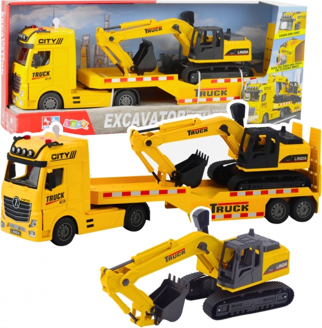 Set Gelber Lastwagen mit Raupenbagger