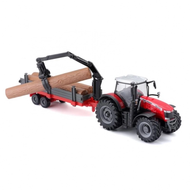 Bburago Massey Ferguson 8740S Traktor mit Holzanhänger