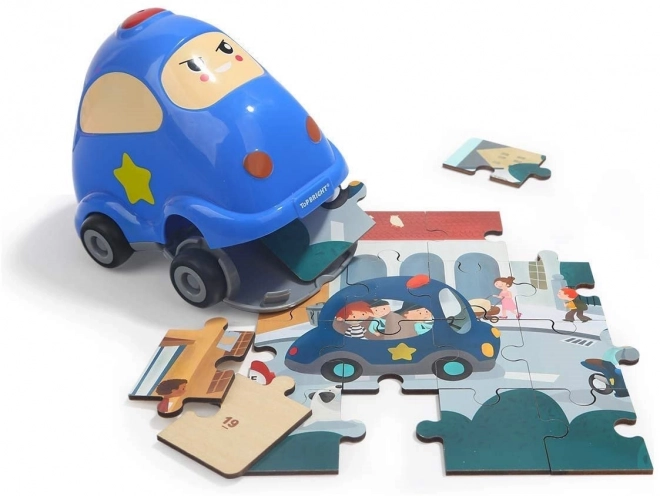 Holzpuzzle mit Spielzeug: Polizeiauto