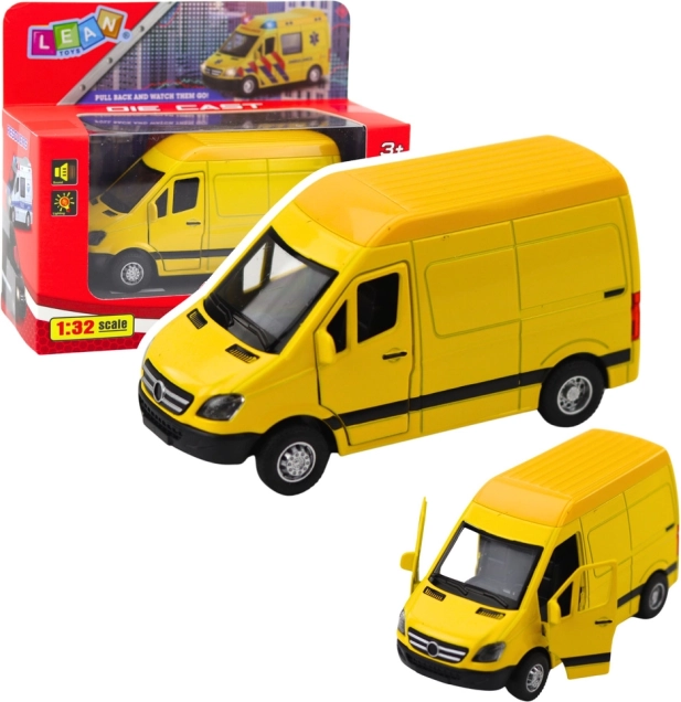 Metall-Lieferwagen 1:32 mit Aufziehantrieb, Licht und Sound – Gelb