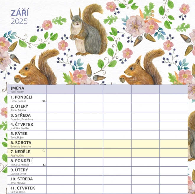 Familienplaner Kalender 2025 mit fröhlichen Illustrationen