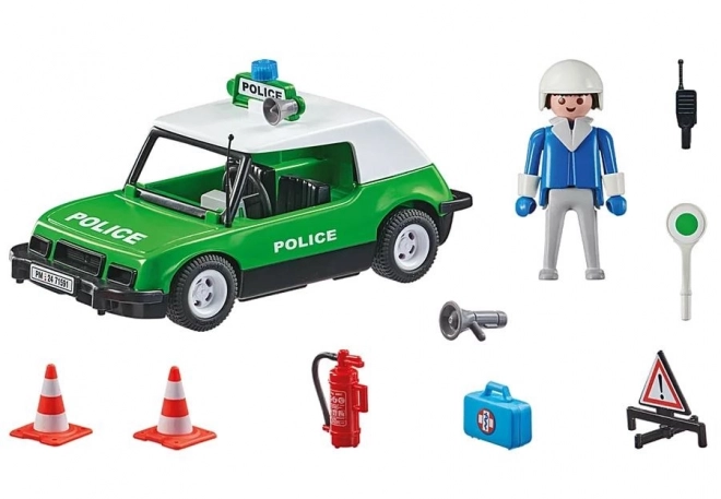 Klassischer Polizeiwagen mit Figur