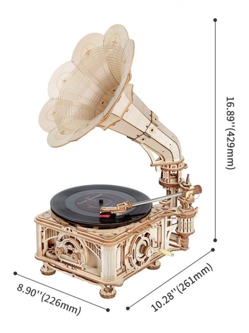 Mechanisches 3D-Holzpuzzle Grammophon mit elektrischem Antrieb von RoboTime