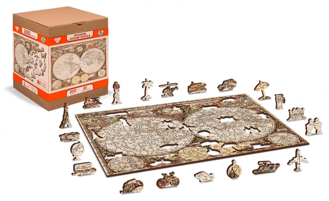 Antike Weltkarte Holzpuzzle 2in1, 75 Teile