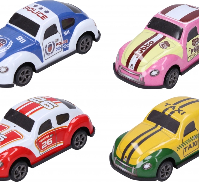 Set Rennautos 7 cm, 4 Stück, Metall mit Rückziehmotor