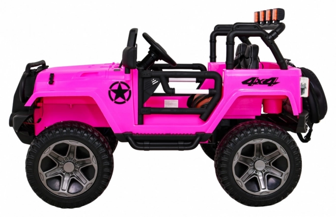 Geländewagen Monster 4x4 Jeep für Kinder Pink + Fernbedienung + Sitzverstellung + Langsamer Start + MP3 LED + Gepäckträger + Rucksack