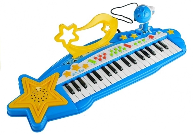 Großes Keyboard mit 37 Tasten MP3 & Mikrofon Blau für Jungen