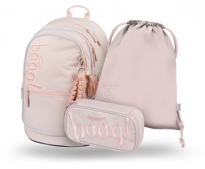 Baagl 3-teiliges Set Core Creamy: Rucksack, Federmäppchen, Beutel