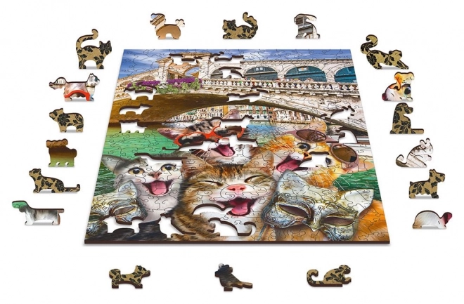 Doppelset Holzpuzzles Katzen in Venedig