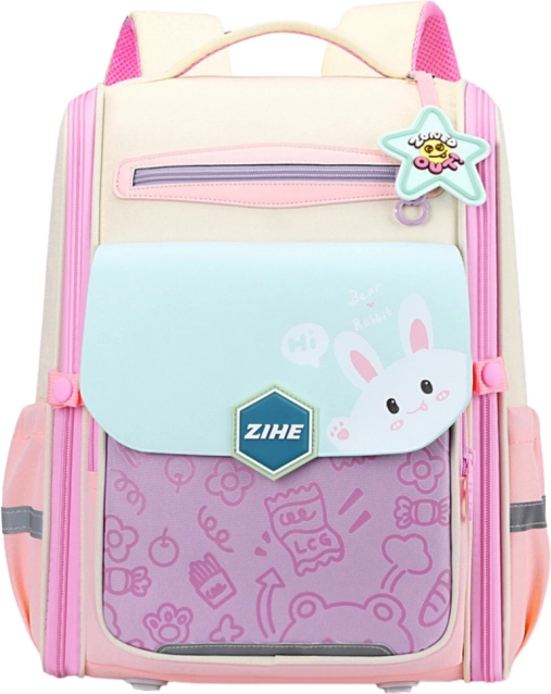 Pastellfarbener Schulrucksack mit Häschen und Brustgurt 21L