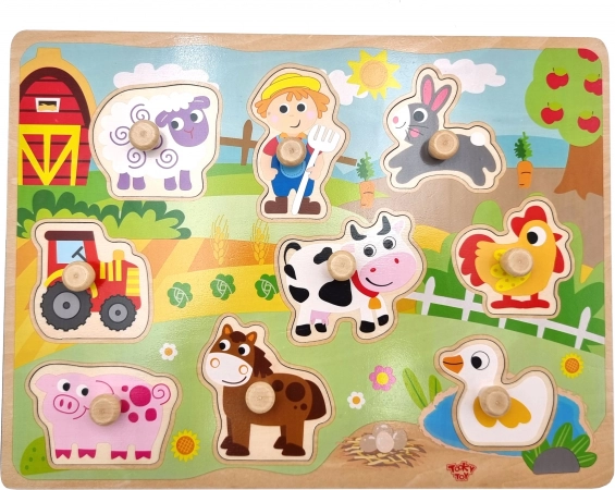 Holz-Puzzle Bauernhof Montessori mit Griffen von Woopie Green