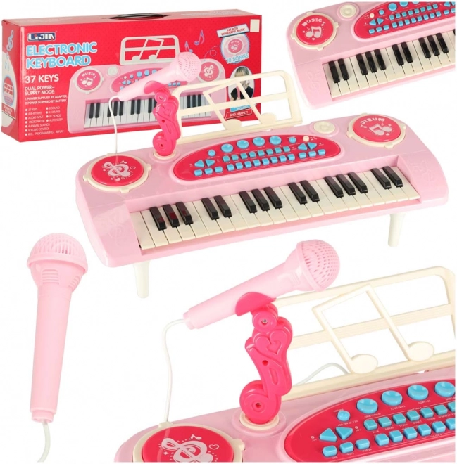 Interaktives Kinderklavier mit Mikrofon, 37 Tasten, pink