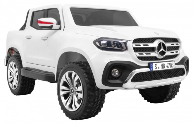 Mercedes Benz Klasse X für Kinder weiß + Fernbedienung + 4x4 + MP4 + Gepäckträger + LED + EVA