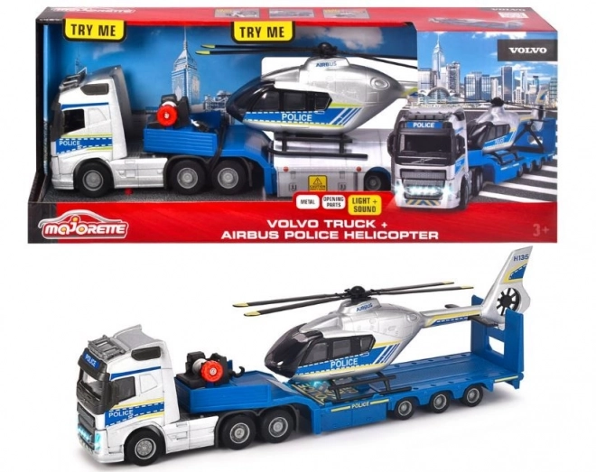 Majorette: Große Volvo-LKW und Hubschrauber, 35 cm