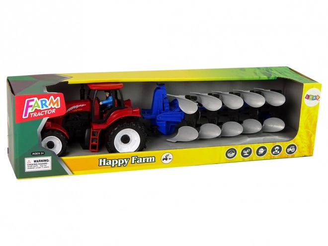 Roter Traktor mit Pflug Farm