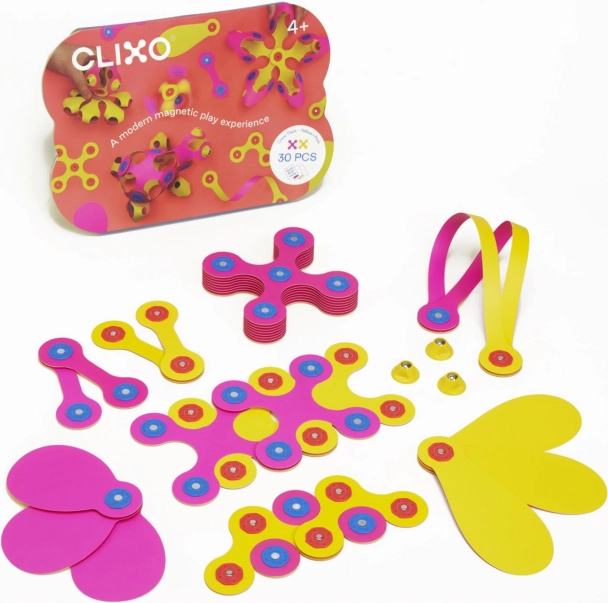 Clixo Magnetische Baukasten Crew Pink & Yellow 30 Stück