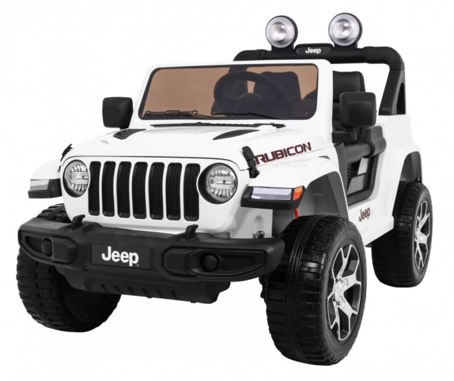 Jeep Wrangler Rubicon Batterie für Kinder Weiß + Fernbedienung + MP3-Radio LED + EVA-Räder