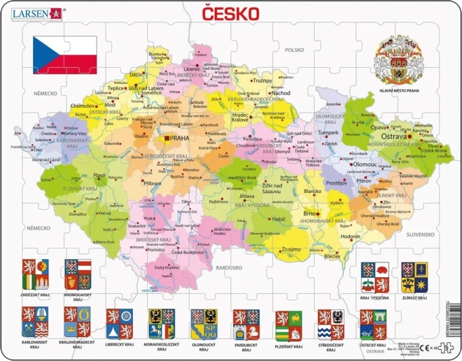 Larsen-Puzzle Karte der Tschechischen Republik mit Regionen 70 Teile