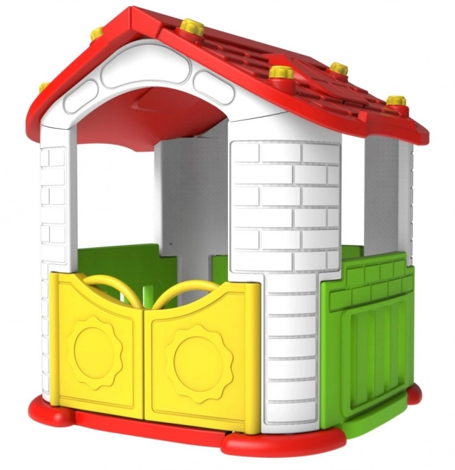 Großes Kinder-Gartenhaus 5 in 1 + Rutsche + Basketballkorb + Garten + Tisch + 2 Stühle, rotes Dach