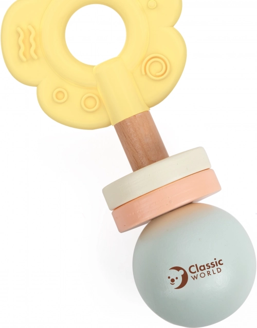 Holz Pastell-Rasseln und Beißring 2-in-1 in Blütenform